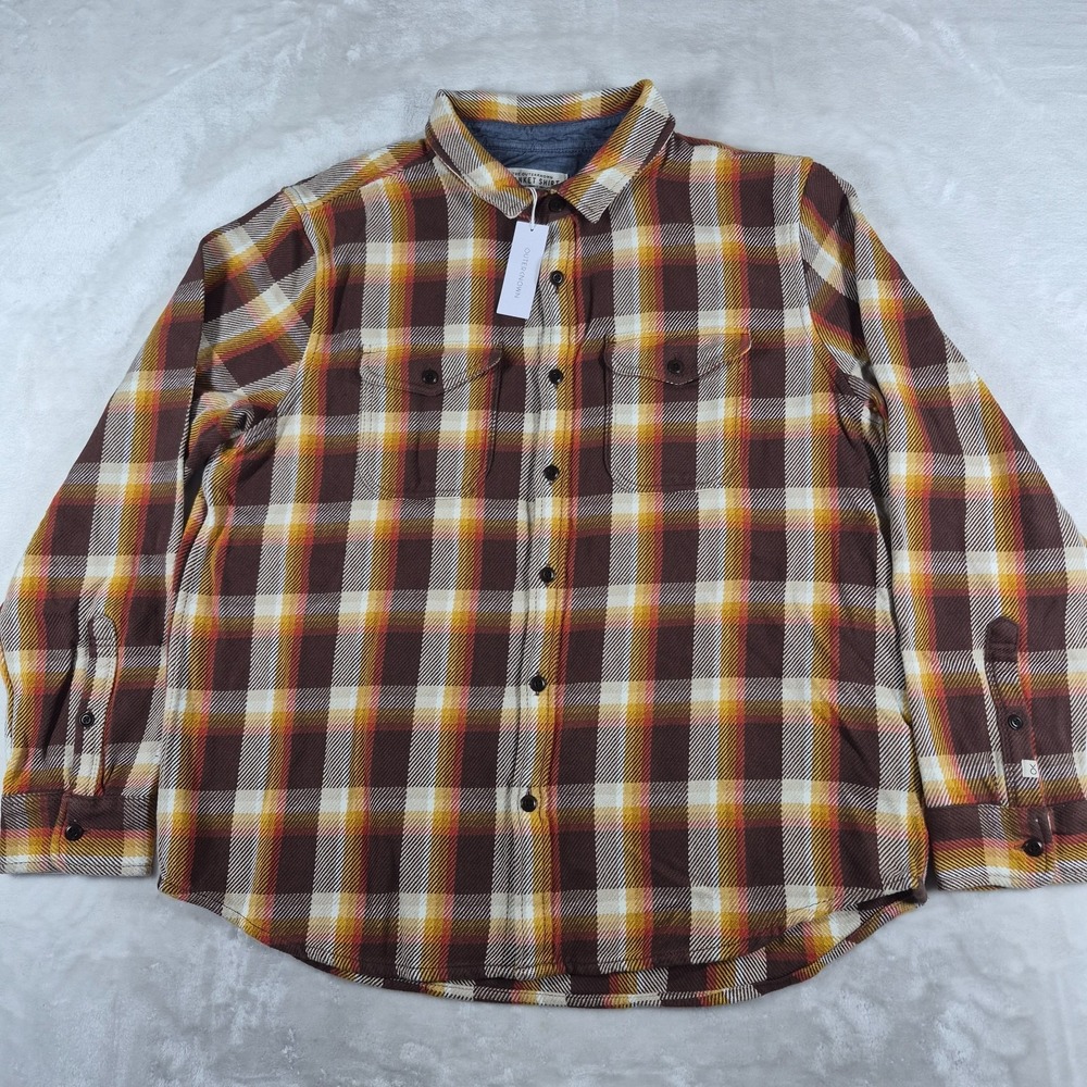 Outerknown Blanket Shirt‎ Men's XL Brown Dark Roast Nostalgic Plaid Casual NWT